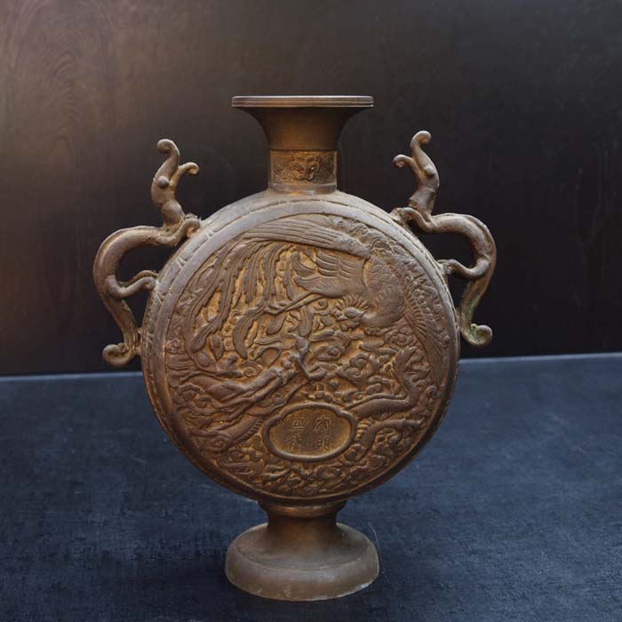 японский антиквариат, японская ваза из бронзы