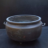 Японская ваза Хибачи, бронза, чеканка, XIX век