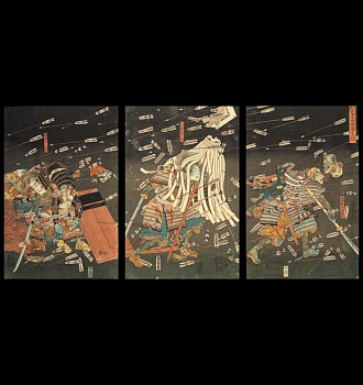 Утагава Куниёси. Гибель Кусуноки Масацура (триптих). 1847 - 1852