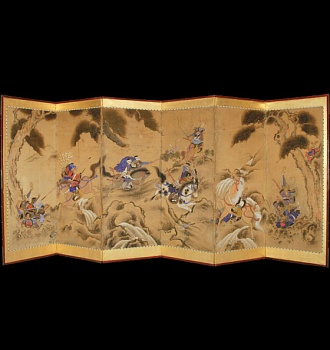 Ширма с изображением битвы самураев. XVII в.