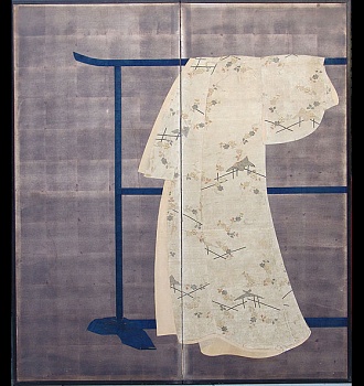 Серебряная ширма с изображением кимоно. Поздний Эдо