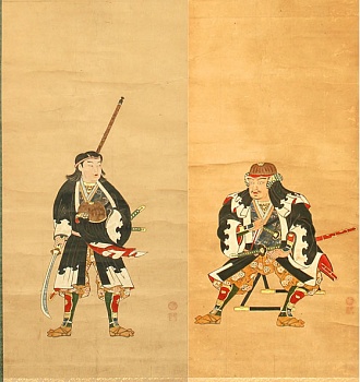 Оиси Кураносукэ Ёсио, глава сорока семи преданных вассалов, и его сын. Парные свитки. XIX в.