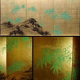 Ширма с пейзажем и бамбуком. Конец XIX века