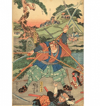Утагава Куниёси. Воин, сражающийся двумя мечами. 1815 - 1842