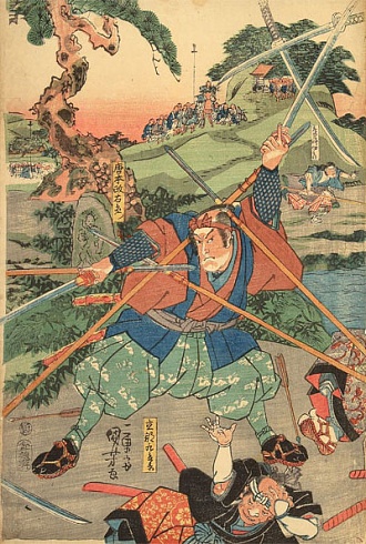 Утагава Куниёси. Воин, сражающийся двумя мечами. 1815 - 1842