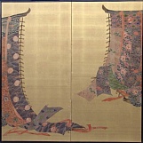 Золотая ширма с изображением кимоно. Начало XX в.