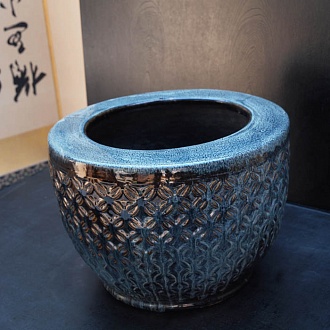 Ваза хибачи "Индиго", керамика, Япония