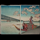 Хасимото Тиканобу. Девушка на лодке. 1880-ые гг.