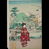Хасимото Тиканобу. Девушка на фоне пейзажа. XIX в.